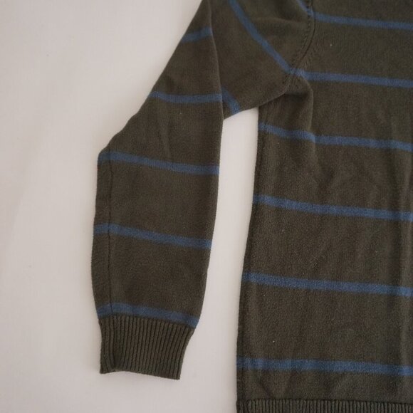 Frank And Oak Green Blue Stripe Cotton Knit Crewneck Sweater Medium - Picture 7 of 8